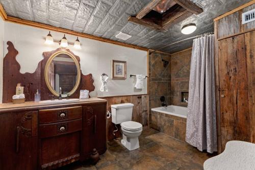 a bathroom with a toilet and a sink and a tub at #6 The Root Cellar in New Braunfels