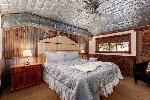 a bedroom with a bed and a ceiling at #6 The Root Cellar in New Braunfels