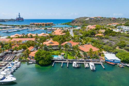an aerial view of a marina at a resort at Jasmins Penthouse Jan Thiel - Waterfront Penthouse with Pool & Dock near Beach in Jan Thiel