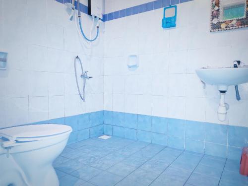 La salle de bains est pourvue de toilettes et d'un lavabo. dans l'établissement Zulaikha's Homestay Ulu Tiram Johor Bahru, à Ulu Tiram