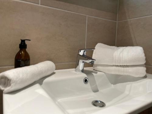 een rol toiletpapier op een wastafel bij International House Sölden Apartment mit 1 Schlafzimmern ZW AP 5 in Sölden