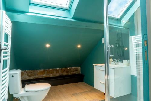 une salle de bain avec toilettes et lavabo dans l'établissement STUDIO COPENHAGUE - Confort et Luminosité, à Charleville-Mézières