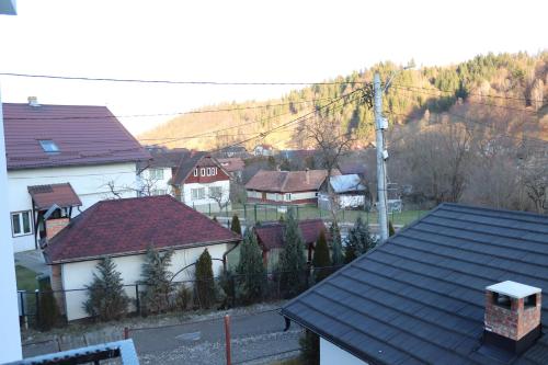 a group of houses in a town with a mountain at White House Moieciu in Moieciu de Jos