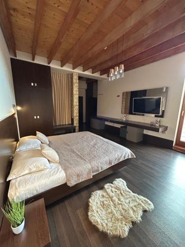 a bedroom with a large bed and a flat screen tv at AR GOLDEN HOUSE in Košice