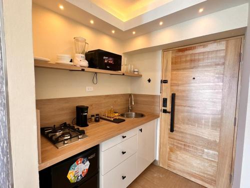 a small kitchen with a stove and a sink at Villa Marbella by Potenza Rentals in Santo Domingo