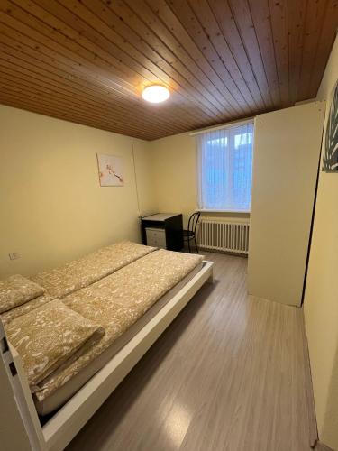 um quarto com uma cama, uma secretária e uma janela em Niederdorf, Baselland Hotel em Niederdorf