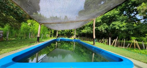 uma piscina de água com uma rede sobre ela em Estancia Santa Rita em Punta Indio