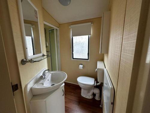 ein kleines Bad mit einem Waschbecken und einem WC in der Unterkunft Goolderheide 369 in Bocholt