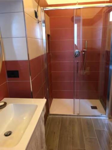 a bathroom with a shower and a sink at Palazzo Conforti in Calvanico
