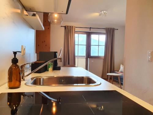 cocina con fregadero y ventana en Gruberwirt Apartment mit 1 Schlafzimmer GW 5, en Innsbruck