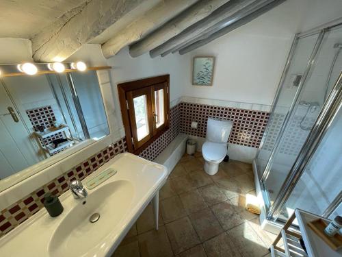 a bathroom with a sink and a toilet at Salvatierra Guest House in Ronda