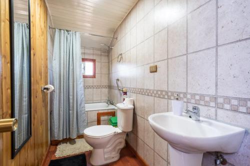 uma casa de banho com um WC e um lavatório em Hospedaje Isla Talcan em Dalcahue