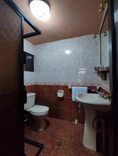 a bathroom with a toilet and a sink at Habitacion 2 camas in Oruro