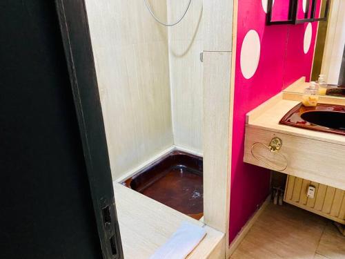 La petite salle de bains est pourvue d'un lavabo. dans l'établissement Les Coulisses - Studio Hyper Central, à Liège