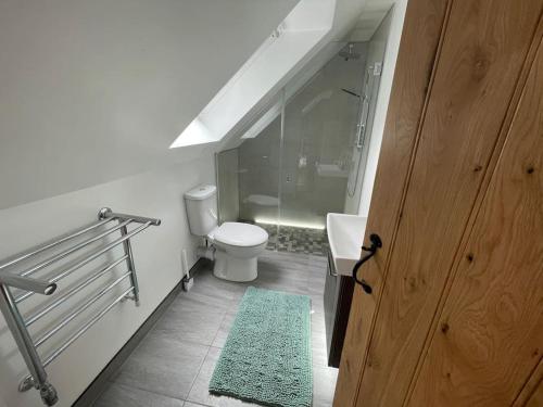 a bathroom with a toilet and a shower and a sink at Wonderful Property with Parking and a walk into Bakewell in Bakewell