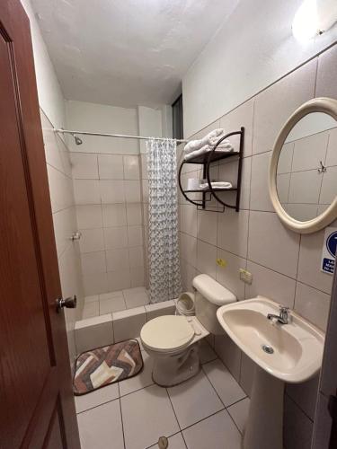 利馬的住宿－Pretty House Hotel，一间带卫生间和水槽的小浴室