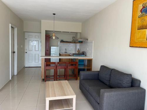 a living room with a couch and a kitchen at Villa Marbella by Potenza Rentals in Santo Domingo