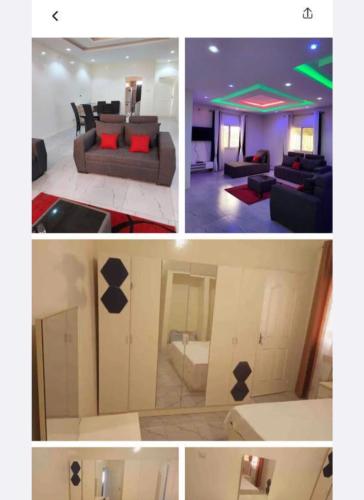 un collage de cuatro fotos de una sala de estar en Maison FULANI, en Toubab Dialaw