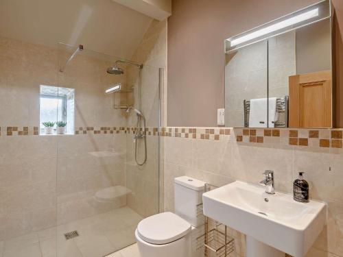 a bathroom with a toilet and a sink and a shower at 2 Bed in Brandsby 91540 in Brandsby