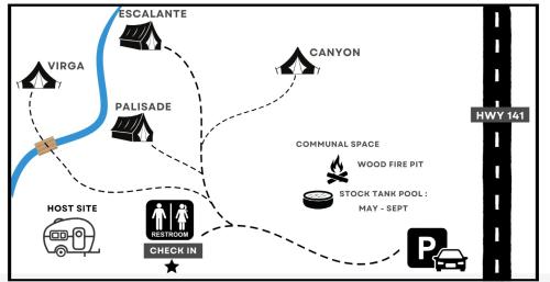 a map of the path of a bus at Gateway Glamping in Gateway