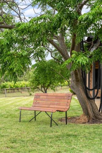 a park bench sitting next to a tree at Willunga House - Fireplace Vineyard Views in Willunga
