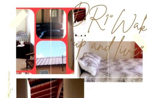 ein Bild eines Schlafzimmers mit einem Bett und einem Spiegel in der Unterkunft D'RESORT WAKE UP AND LIVE YAH in Spanish Town