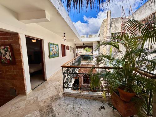 a hallway of a house with a potted plant at Grand Bazaar El Conde in Santo Domingo