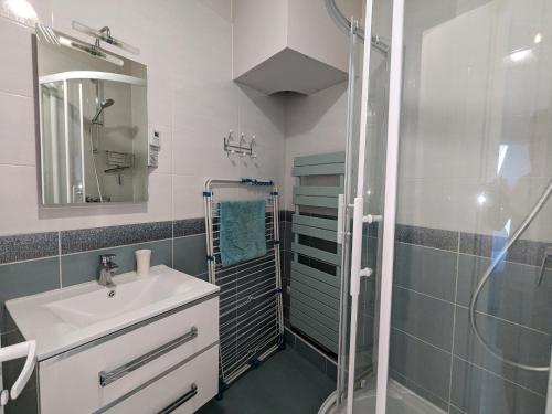 une salle de bain avec un lavabo et une douche dans l'établissement Charmant T2 au Centre d'Arcachon avec Garage - À Proximité de la Plage et des Commerces - FR-1-420-88, à Arcachon