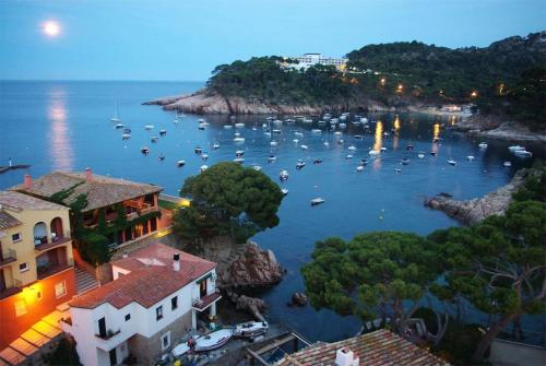 an aerial view of a harbor with boats in the water at "Belvédère de la Mer" Résidence "Icaros" Wifi-Piscine-Pkg in Begur
