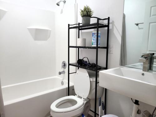 biała łazienka z toaletą i umywalką w obiekcie One room in a renovated duplex house near FSU w mieście Tallahassee