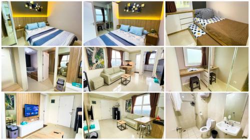 een collage van foto's van een hotelkamer bij Parahyangan Residences by AYA Stays in Bandung