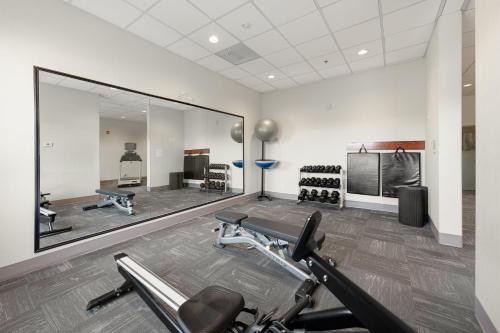 a gym with two treadmills and a mirror at Holiday Inn Express Hotel & Suites-Edmonton South by IHG in Edmonton