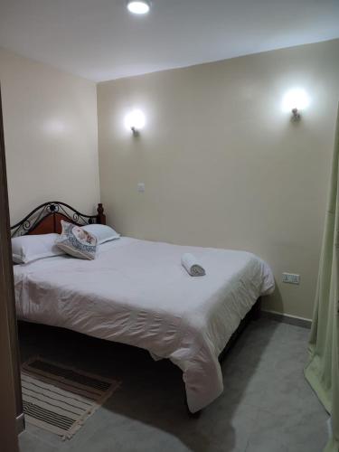 a bedroom with a bed with white sheets at Elim apartment in Kitengela 