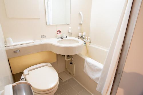 a small bathroom with a toilet and a sink at le Lac HOTEL KUSATSU in Kusatsu