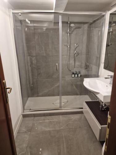 La salle de bains est pourvue d'une douche et d'un lavabo. dans l'établissement Best Apartment in Rome Campo de Fiori, à Rome