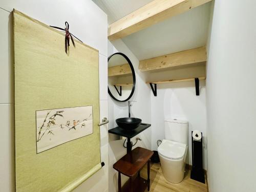 a bathroom with a toilet and a mirror at Pecher CostaBravaSi in Sant Feliu de Guíxols