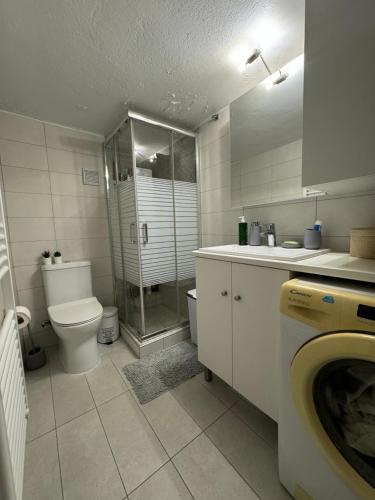 een badkamer met een toilet, een douche en een wastafel bij Your ideal stay in Athene