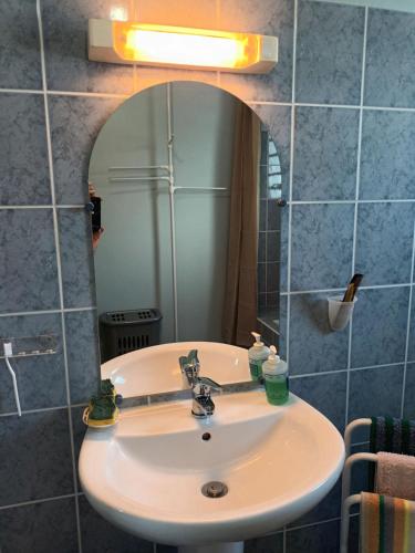 un baño con lavabo y espejo en La Villa Hibon, en Saint-Paul