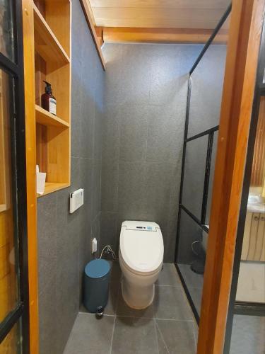 a small bathroom with a toilet in a room at Haenggung stay Dalno - Suwon private house hanok in Suwon