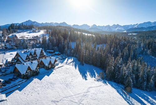 an aerial view of a resort in the snow at Pensjonat Orlik Mountain Resort&SPA in Bukowina Tatrzańska