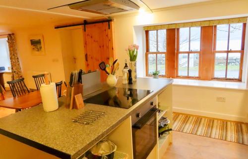 een keuken met een spoelbak en een aanrechtblad bij West House in Stein