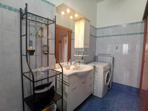ein Badezimmer mit einem Waschbecken und einer Waschmaschine in der Unterkunft Alloggio luminoso sul Parco, Comodo per il centro, Free Parking, 2 camere, 4 posti letto, in Turin