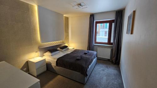 una piccola camera con letto e finestra di Apartament Zeta Park DeLuxe a Ustroń