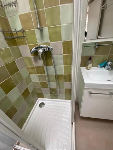 une salle de bain avec douche et lavabo dans l'établissement Chambre 2 personnes dans appartement, à Paris