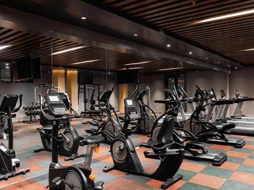 a gym with rows of exercise bikes and treadmills at Mövenpick Samarkand in Samarkand