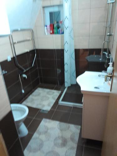 e bagno con doccia, servizi igienici e lavandino. di Vikendica Stars a Jahorina