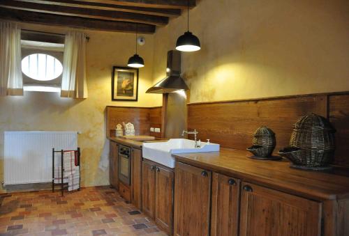 a large kitchen with a sink and a counter at Domaine du Ris de Feu Chambres d'hôtes de charme in Chalais