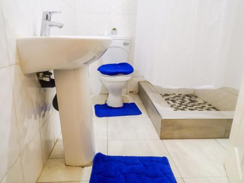 a bathroom with a toilet and a sink and a tub at Wanita Apartments in Livingstone