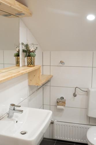 ein Badezimmer mit Waschbecken und Toilette in der Unterkunft Pension Fischinger in Feldkirchen in Kärnten