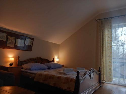 a bedroom with a bed and a window at Villa Aura in Ciechocinek